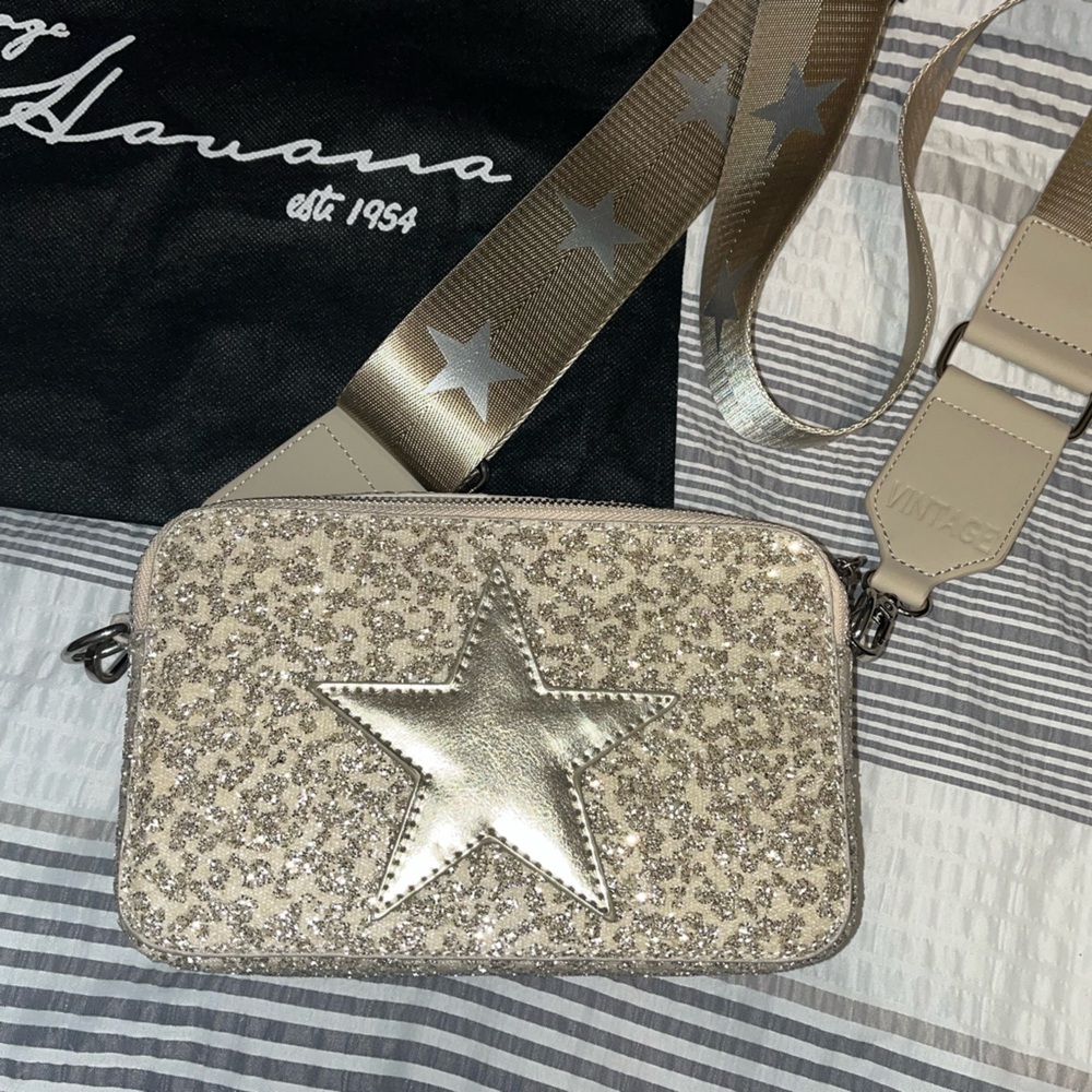 EUC* Gold Glitter Vintage Havana Crossbody Purse